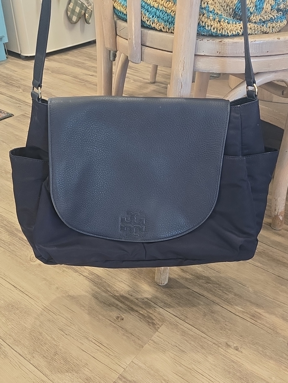 Tory Burch Navy Nylon and Leather Flap Shoulder Diaper Bag / Tote